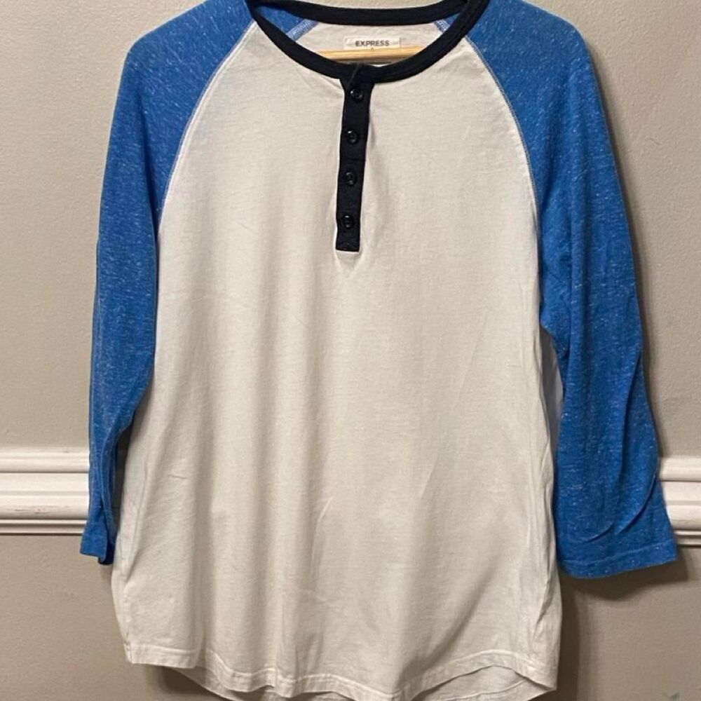 Express Men's White and Blue Shirt